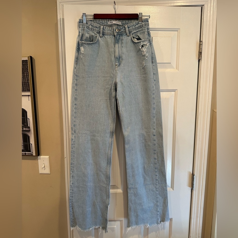 Zara Light Wash High-Rise Wide Leg Jeans